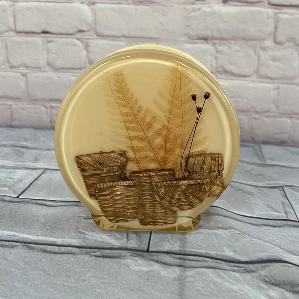 Vintage napkin/letter holder pressed flowers & baskets
